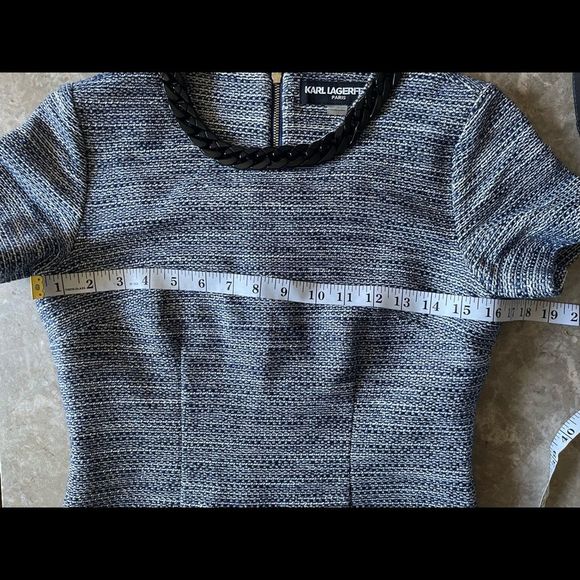 Karl Lagerfeld short sleeve blue and white tweed style shift dress size 2 - Picture 9 of 13